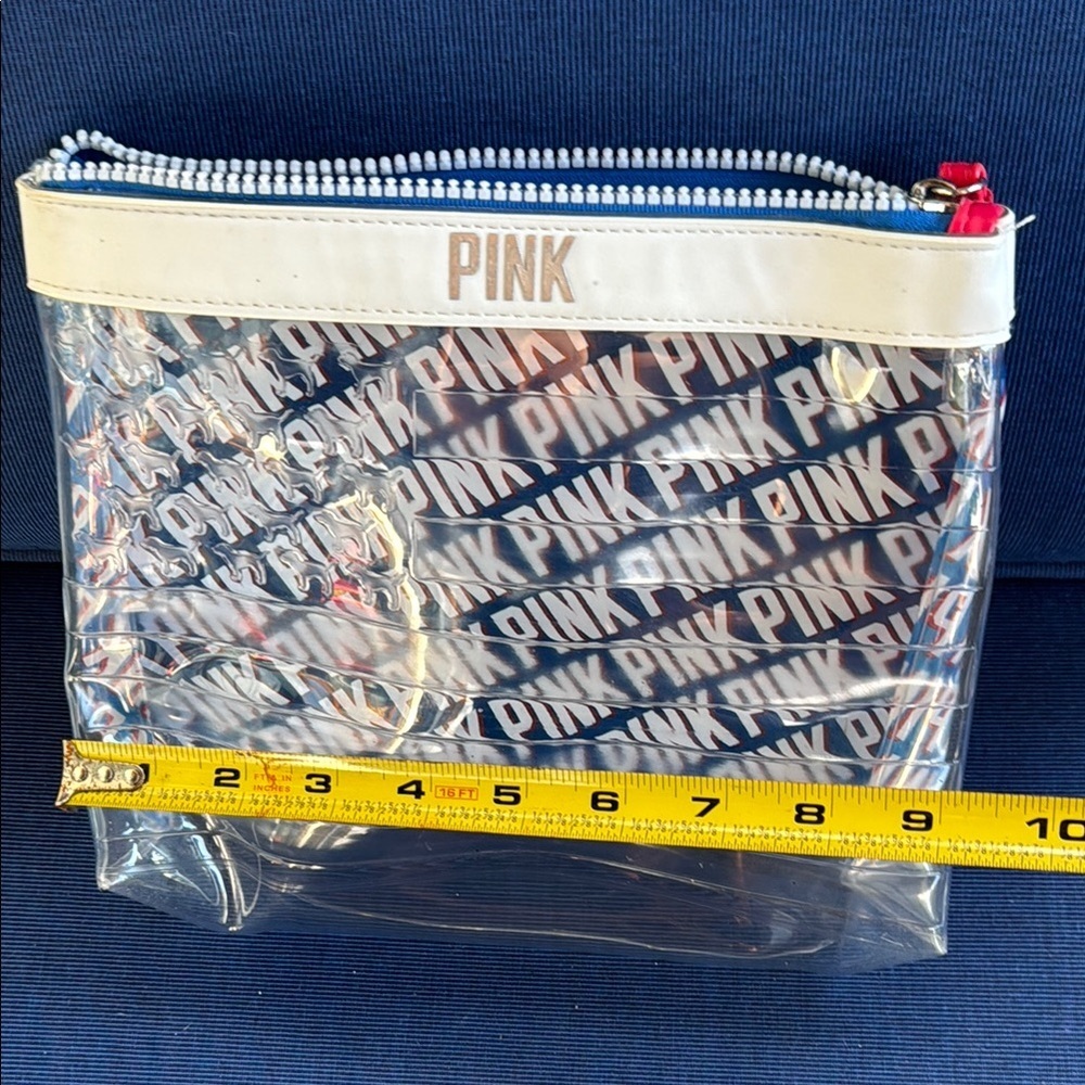 PINK Victoria's Secret Clear Pouch with Blue and White Design - Picture 4 of 5